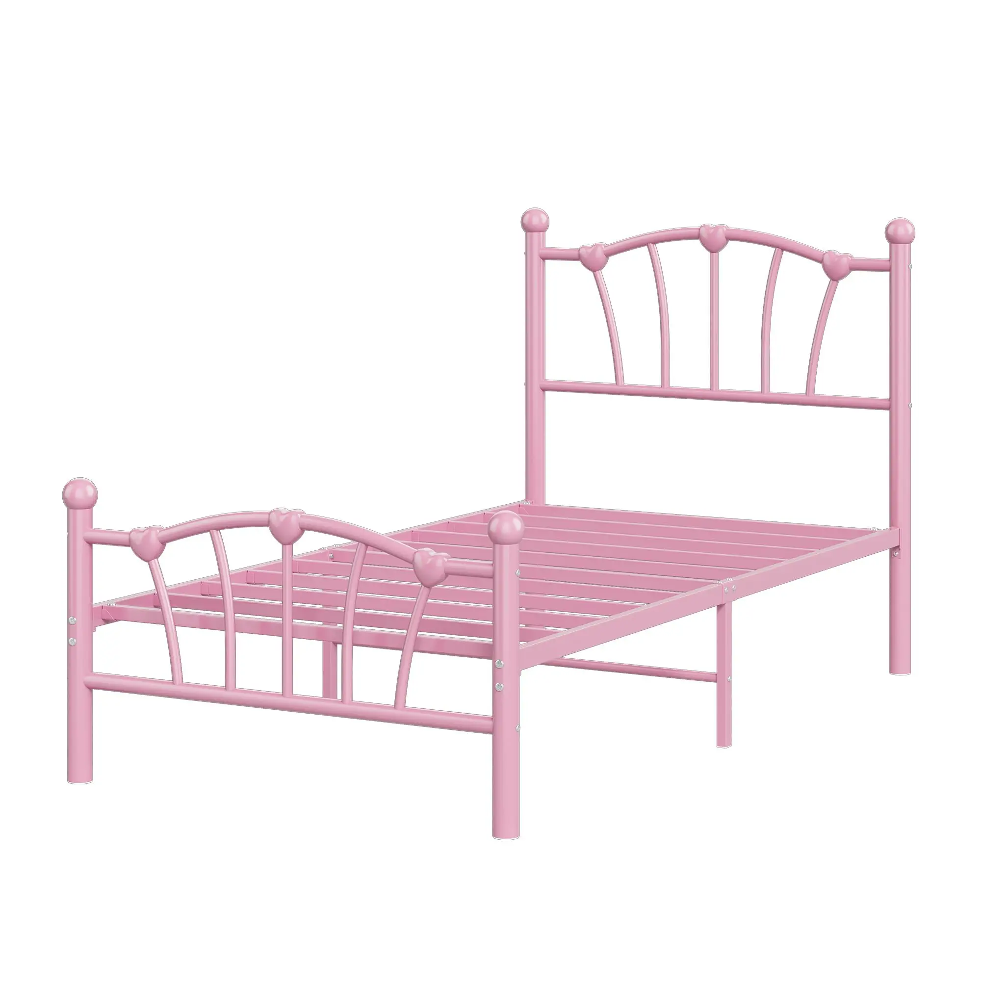 Twin XL Bed Frame Heart Shaped Iron Metal Platform Bed Pink Romantic Girls Bedroom Furniture No Box Spring Needed Easy Assembly