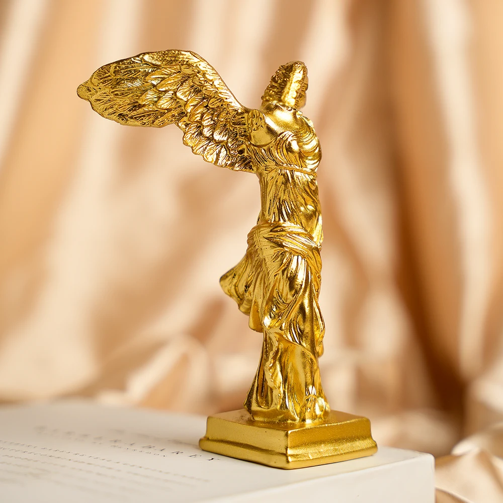 Winged Victory of Samothrace Statue, Ancient Greek Goddess Sculpture, Resin Nike Figurine for Home Office Decor, Gold/Black/Blue - view 5