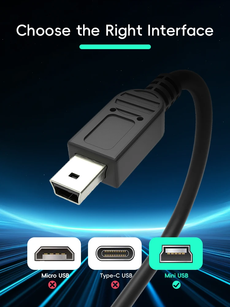 Data Frog USB A to Mini B 5 Pin Cable High-Speed Charger & Data Transfer Line for GP2X F200/Wiz PS3 Controller PSP Series NDSi