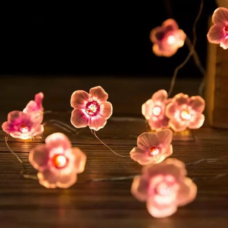 30LEDS Cherry Blossom Light Fairy String Night Lights Pink Flower String Lamps Battery Power For Christmas Garland Decoration