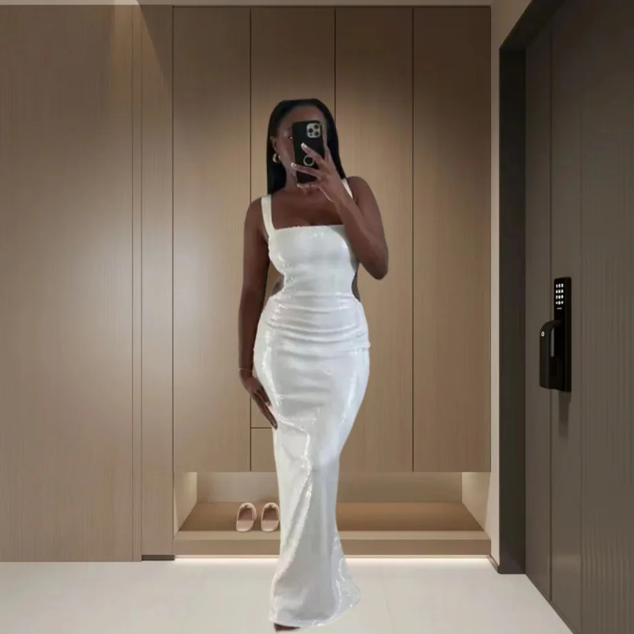 Woman Clothes Sleeveless Sequin Strap Dress Sequin Dress Evening Dress Beach Dress Party Dress