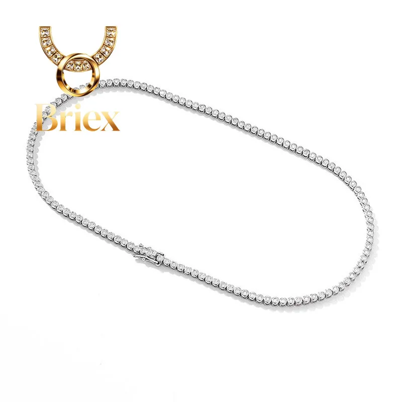 Briex Jewelry Luxury Solid Platinum PT950 18K gold Women's 2mm Moissanite Diamond Necklace Round Diamond Clavicle Chain