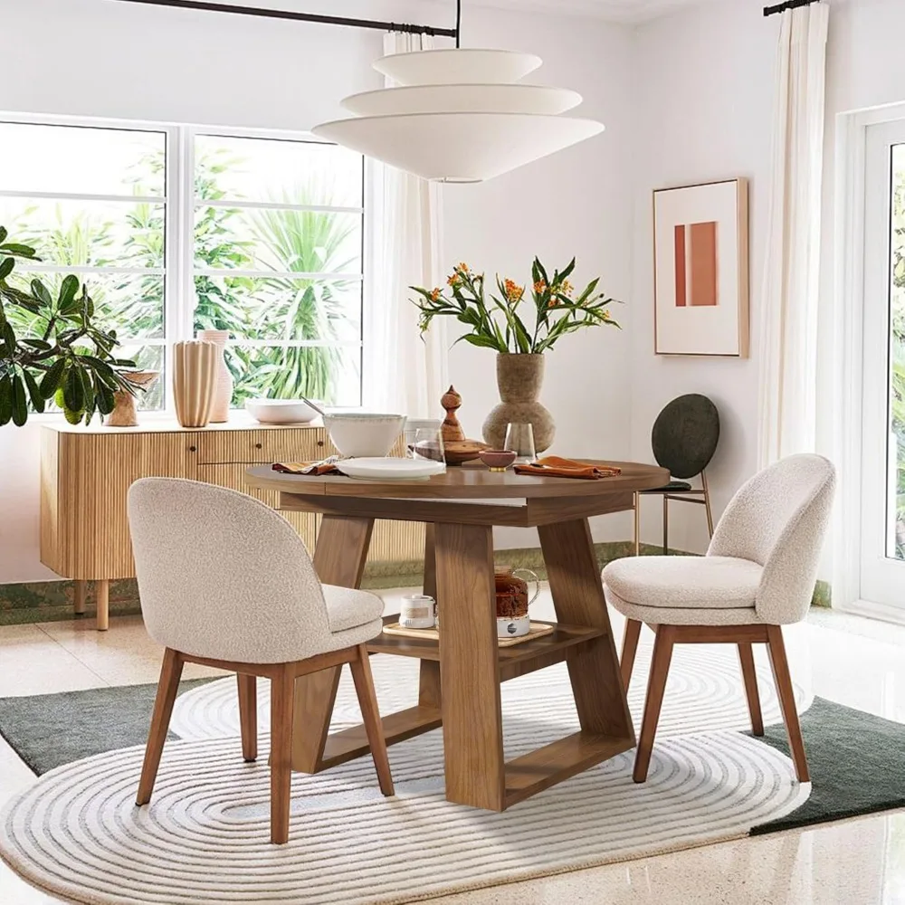 طاولة طعام مستديرة قابلة للتمديد مقاس 43.3 بوصة - 59 بوصة لـ 4-8، طاولة طعام بيضاوية للمطبخ الحديث مع أوراق قابلة للإزالة وقاعدة خشبية للتخزين