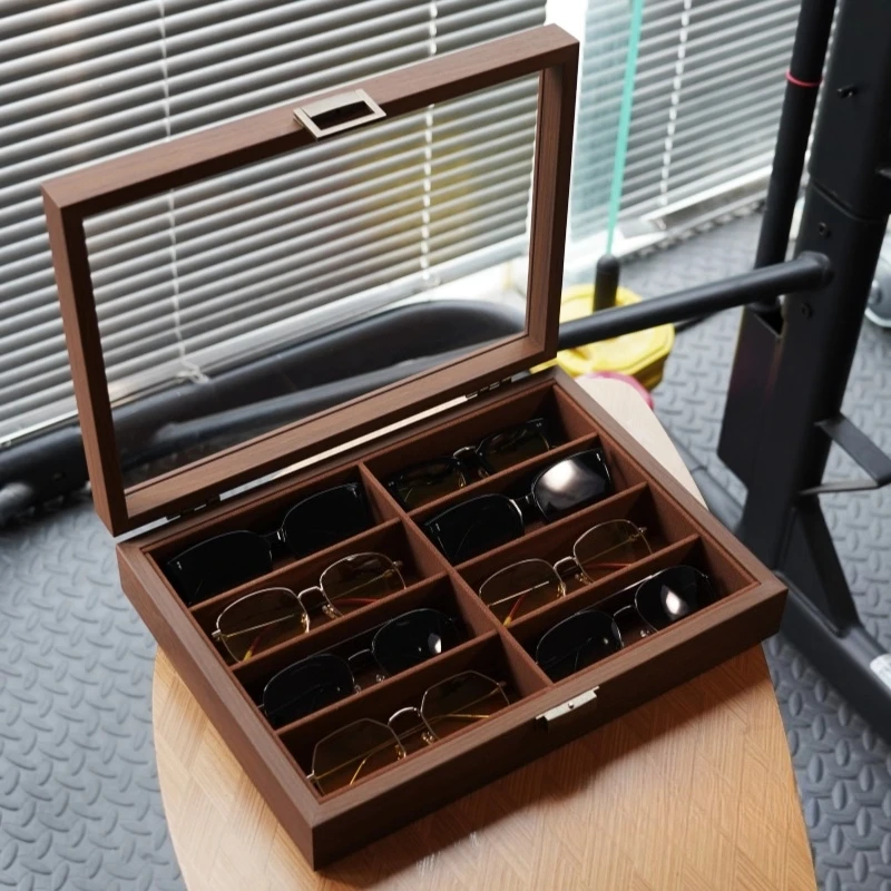 

Wooden Retro Glasses Storage Box Men's Sunglasses Storage Boxes 8-position Glasses Organizer Container Portable Trinket Case