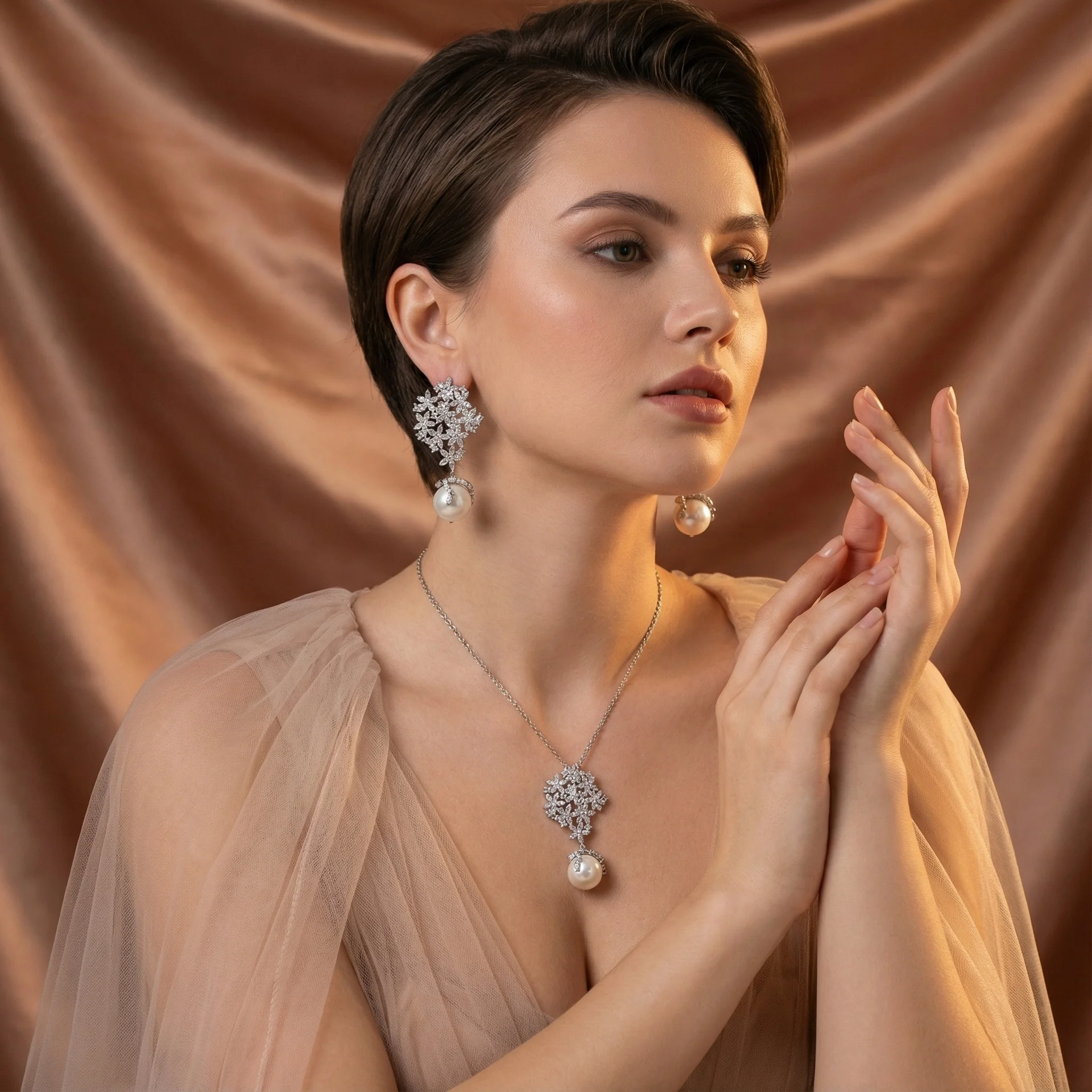 

Minimalist Pearl Earrings & Necklace 2Pcs Set, High-end Bridal Jewelry, Matching Accessories for Daily & Office Wear