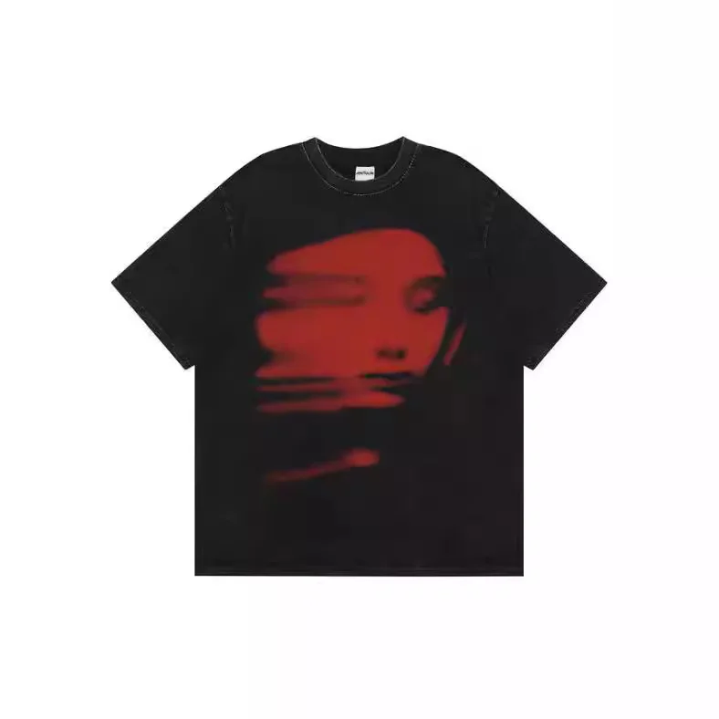 

2025 Summer Men's Harajuku T-shirt Red Face 3D Printed Black Streetwear Short Sleeve Top Fashionable T-shirt