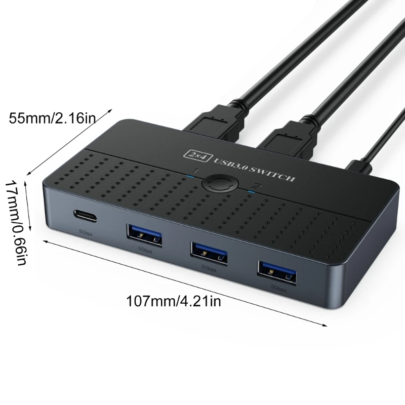ตัวเลือกสวิตช์ KVM USB คอมพิวเตอร์ 2 เครื่องแชร์อุปกรณ์ USB 4 ตัว, คีย์บอร์ดเมาส์