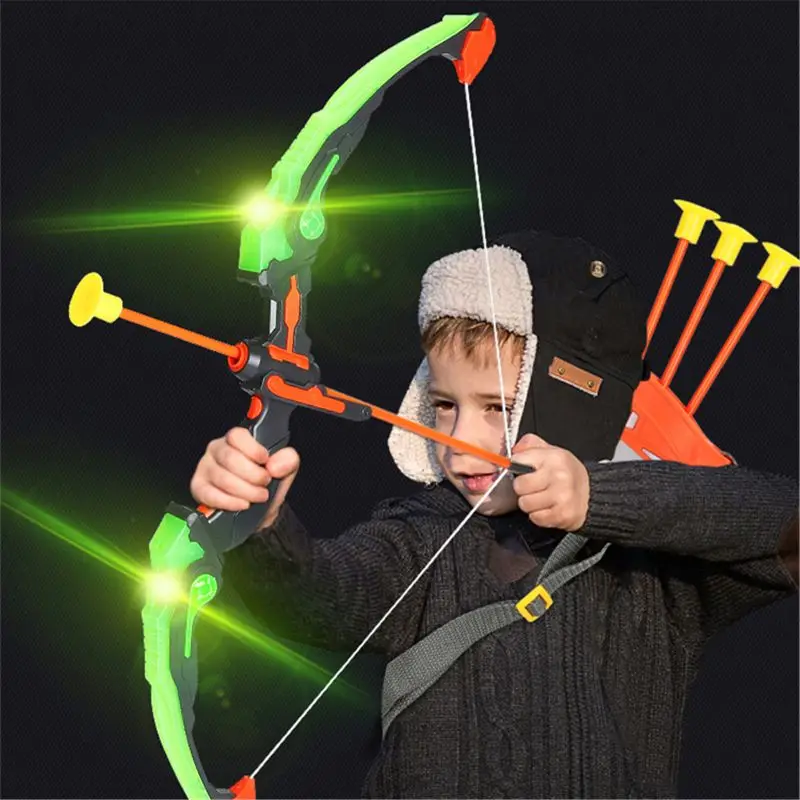 Light Up Archery Bow and Arrow Toy Set for Boys Girls With 3 Suction Cup Arrows, Target, and Quiver