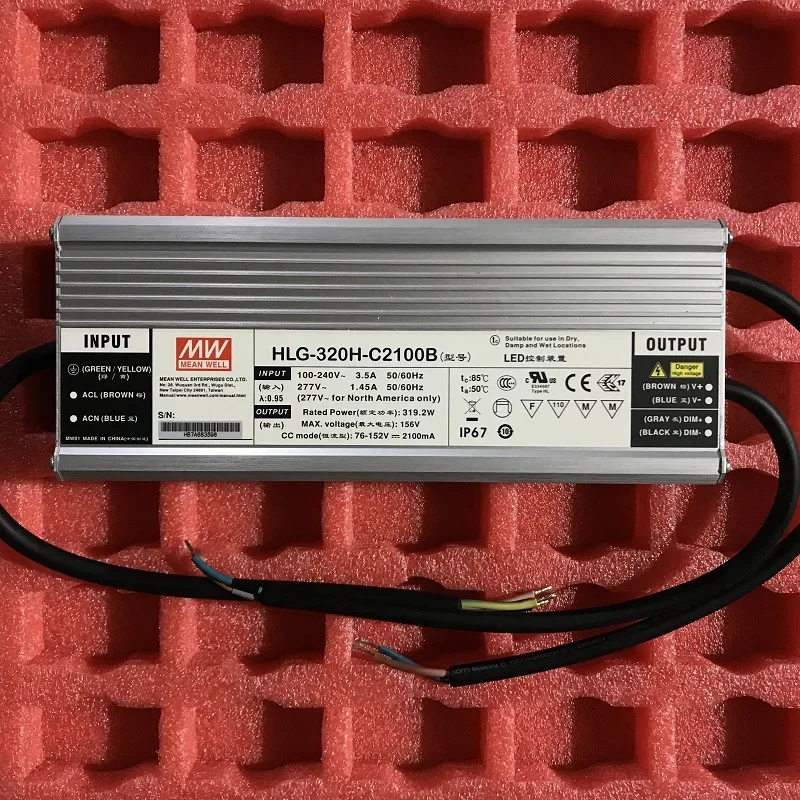 Taiwan Mingwei LED Waterproof Dimmable Driver HLG-320H-C2100B 320W 156V 2100mA New