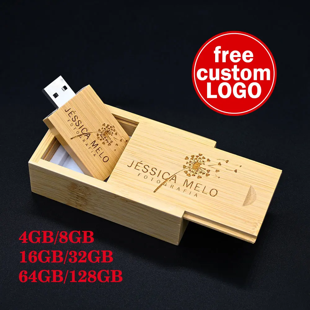 

Wooden USB 2.0 Flash Drive 128GB 1PCS Free custom logo Pen drive with box 64GB 32GB 16GB Memory Stick wedding Gift U disk
