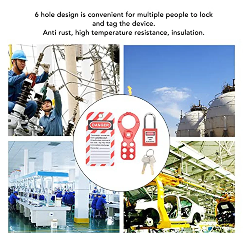 مجموعة مشابك ABMF-Padlocks، قفل صندوق الكسارة، تصميم 6 فتحات، مقاوم للعبث للمعدات الصناعية (تكبل 1 بوصة/25 مم)