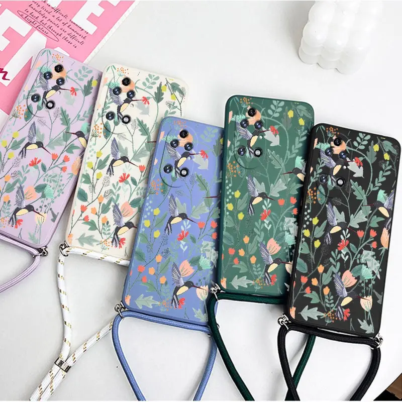 Free Bird Crossbody Lanyard Silicone Phone Case For Huawei P50 P40 P30 P40 Lite P20 Nova 10SE Mate 50 40 30 Pro Cover image 6