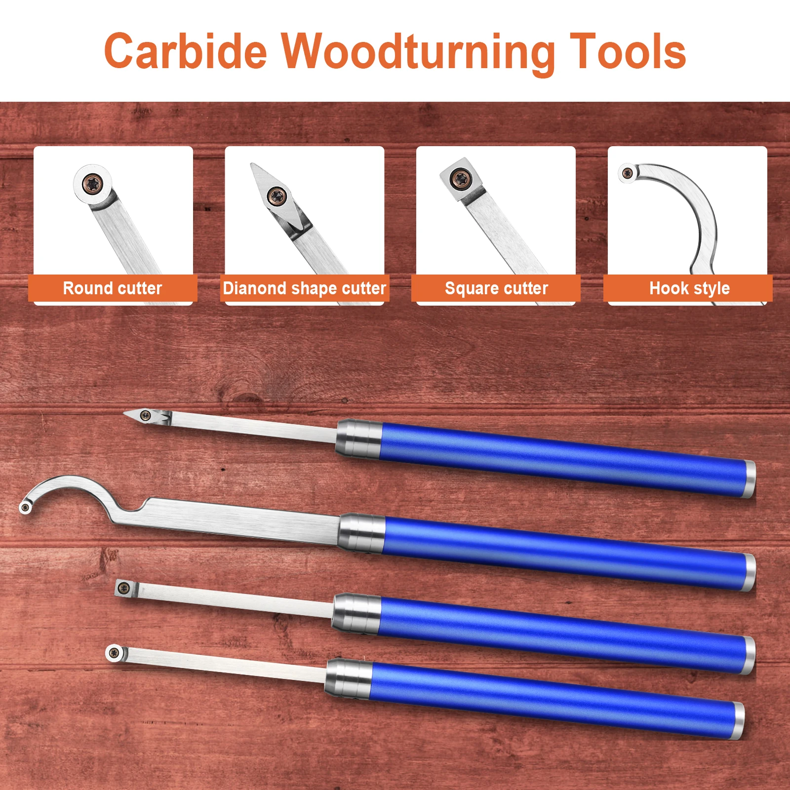 Woodturning Lathe Tool Set Carbide Inserts Cutter Wood Turning Tools with Swan Neck Hollowing Tools Aluminum Extension Handle