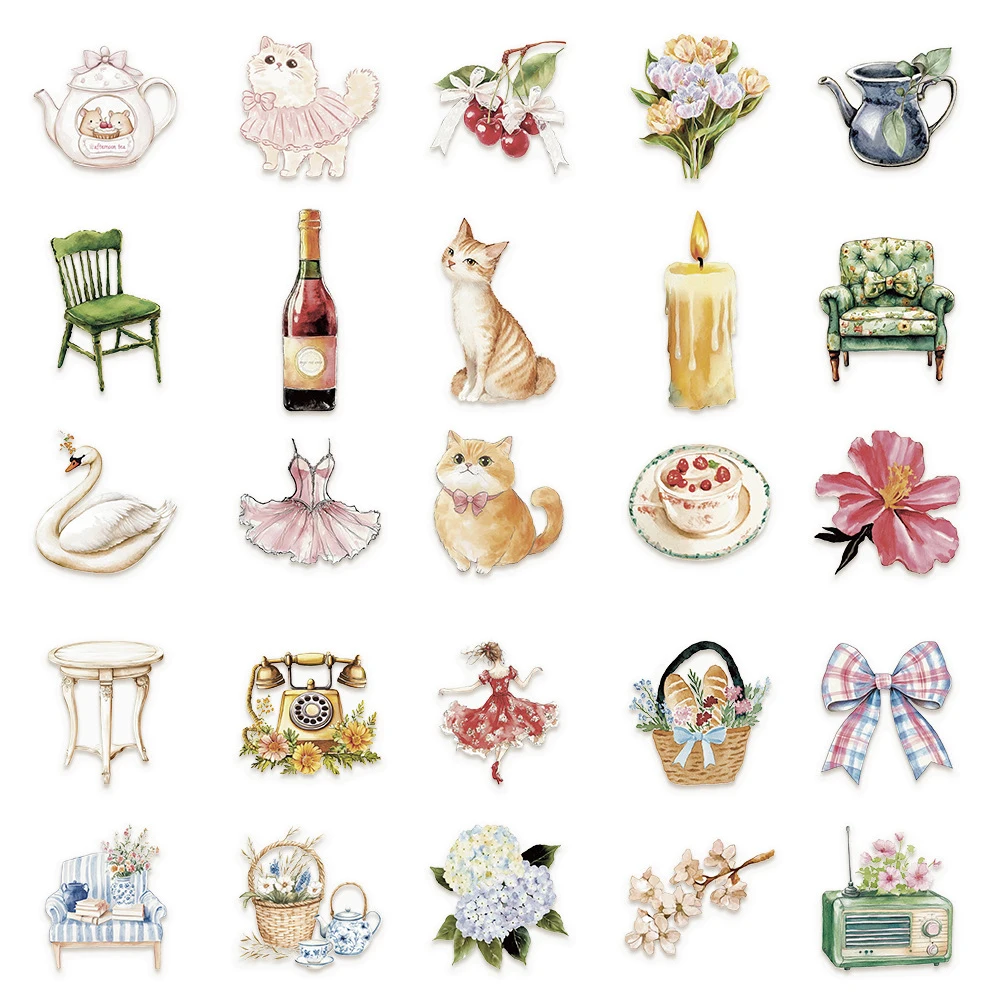 10/30/50 ชิ้นโปร่งใสสวนดอกไม้สติกเกอร์ความงามสำหรับแล็ปท็อปเคสโทรศัพท์ย้อนยุคการ์ตูนตกแต่งสติ๊กเกอร์ของเล่นของเล่น