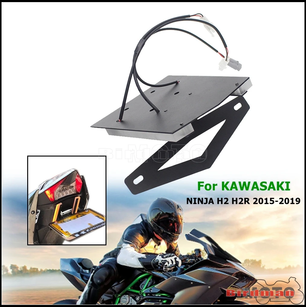 

Motorcycle Rear LED Turn Signal Fender Eliminator For Kawasaki Ninja H2 H2R License Plate Light Tail Tidy Bracket Kit 2015-2019