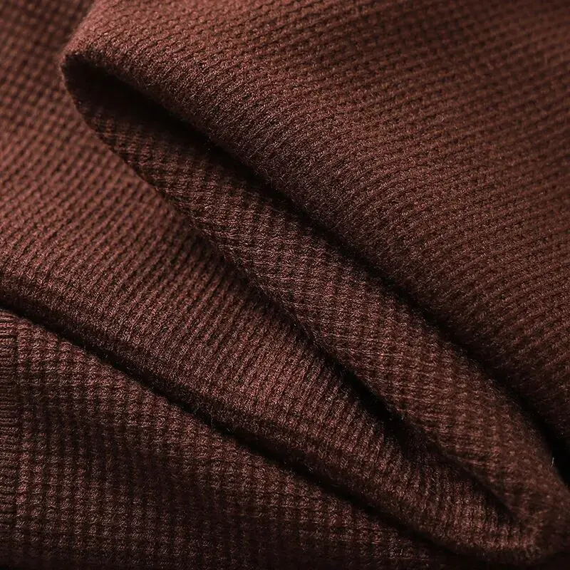 イタリア製プレミアムウールブレンドニットセーター、トレンディな折り返し襟、カジュアルなルーズフィット、ロング丈、暖かい