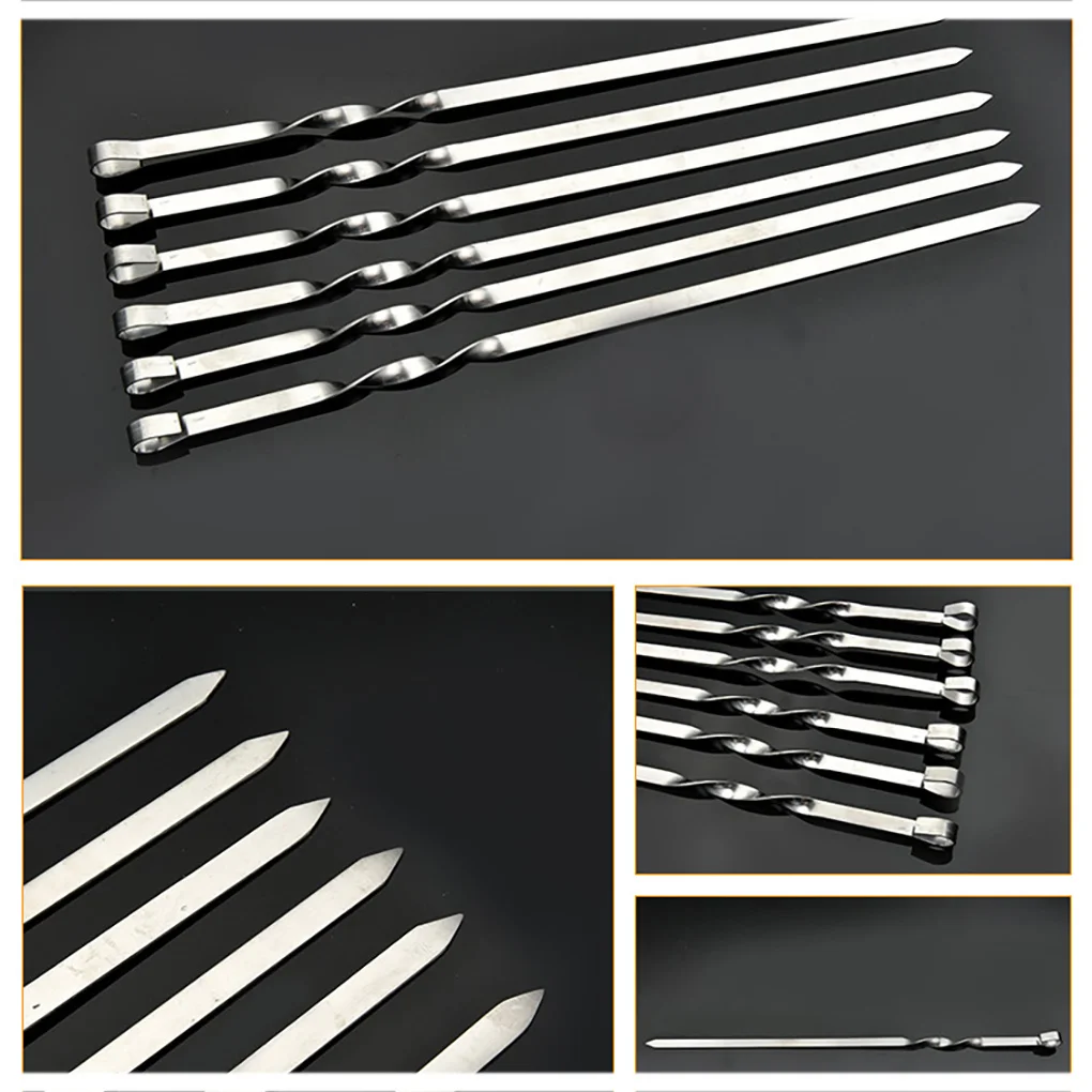 20pcs Stainless Steel Grill Stick Reusable Barbecue Skewer Long BBQ Needle Washable Outdoor Skewer
