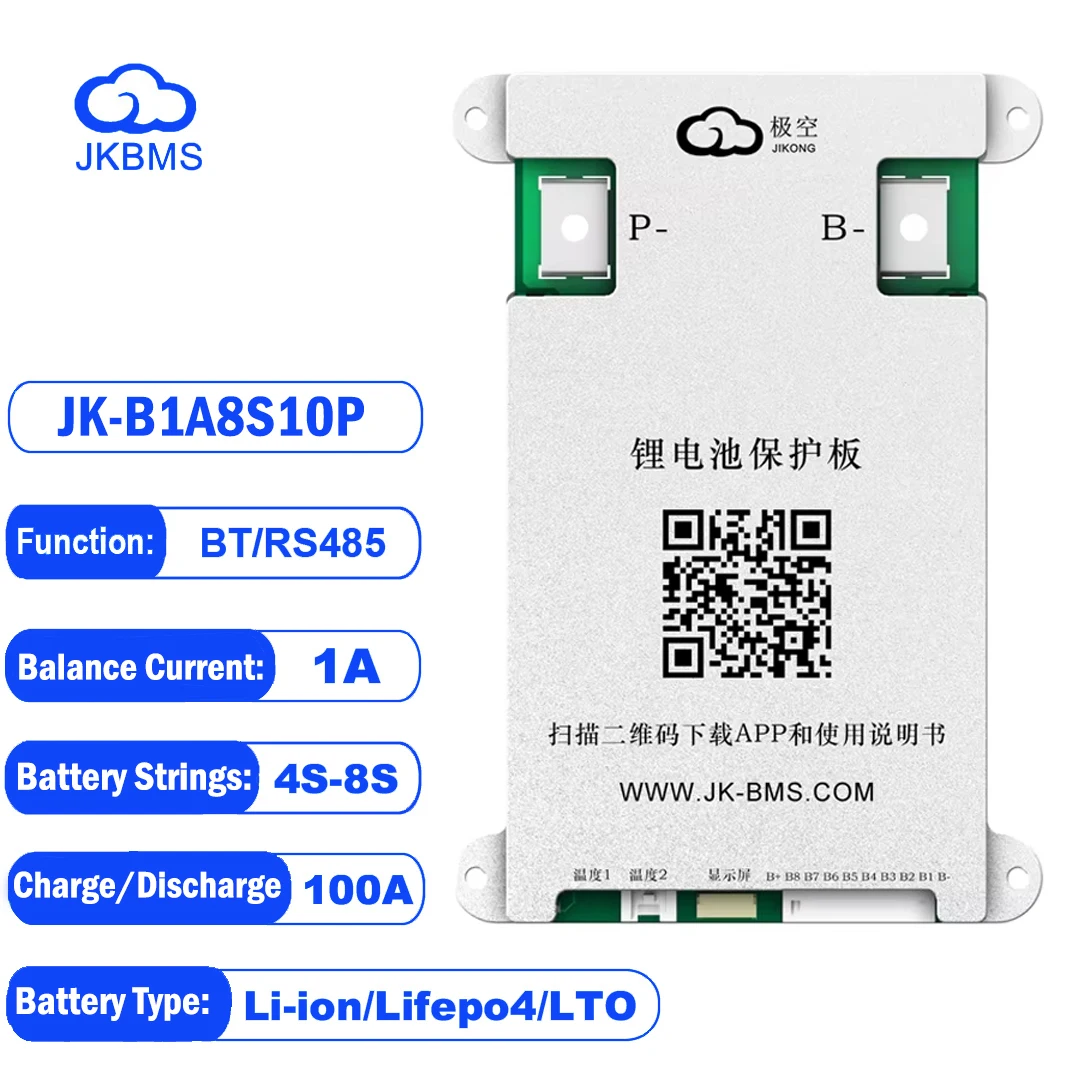 

JK SMART BMS JK-B1A8S10P 4S 5S 6S 7S 8S 1A Active Balance для Lifepo4 Lto Battery 100A 48V 60V BT Li-Ion 18650 Кемпинговый аккумулятор
