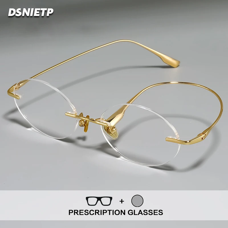 

Dsnietp Frameless Reading Glasses Women Round Anti Blue Light Prescription Rimless Glasses Photochromic Progressive Eyewear