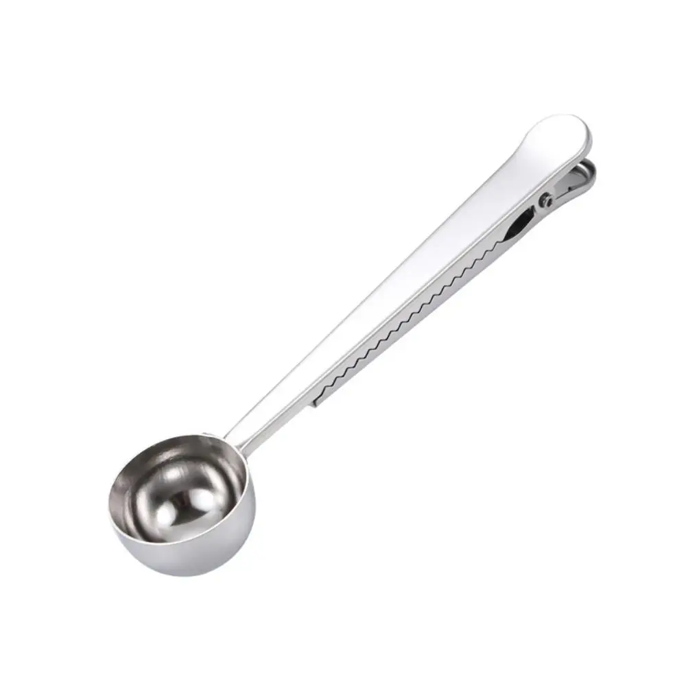 

Portable 2-in-1 Coffee Spoon With Bag Clip Gold Silver Coffee Scoop Clip Sealing Long Handle Spoon Bag Clip Milkpowder