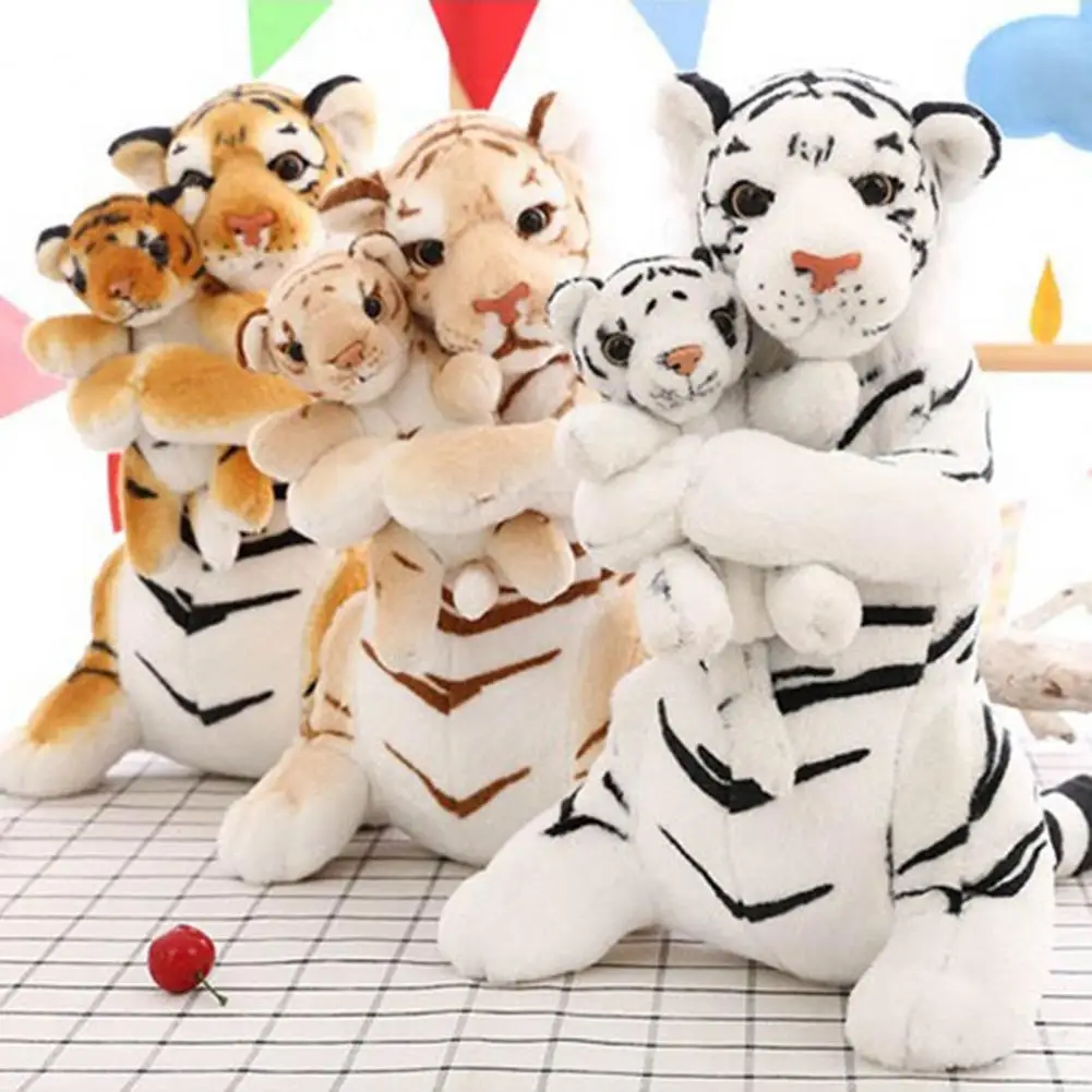 Tiger Plush Doll Soft Stuffed Animal Toy Simulation Tiger Mother & Baby Tiger Doll Plushies Decoration for Animal Theme Party