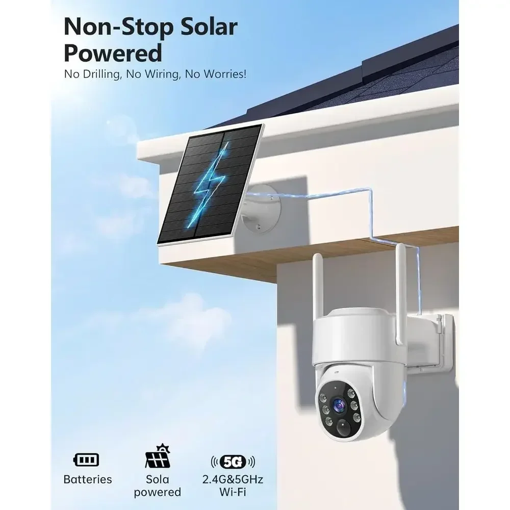 2K Security Camera System, 5GHz&2.4GHz WiFi Solar Wireless Cameras for Home Security, Wire-free Installation, AI Detection, Two-