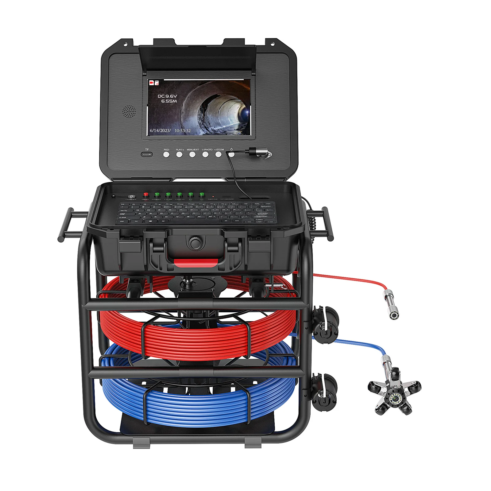 

Sewer Pipe Inspection Camera 9Inch IPS With Dual Cameras/Cables And Self-Leveling 512HZ Locator Meter Counter