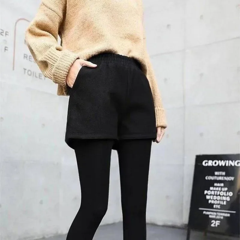 여성용 S-3XL 반바지, 올 매치 솔리드 팜므, 부드러운 기질, 하이 웨이스트 모직, 루즈하고 따뜻한, 우아한 한국 패션, 아늑한 가을 겨울