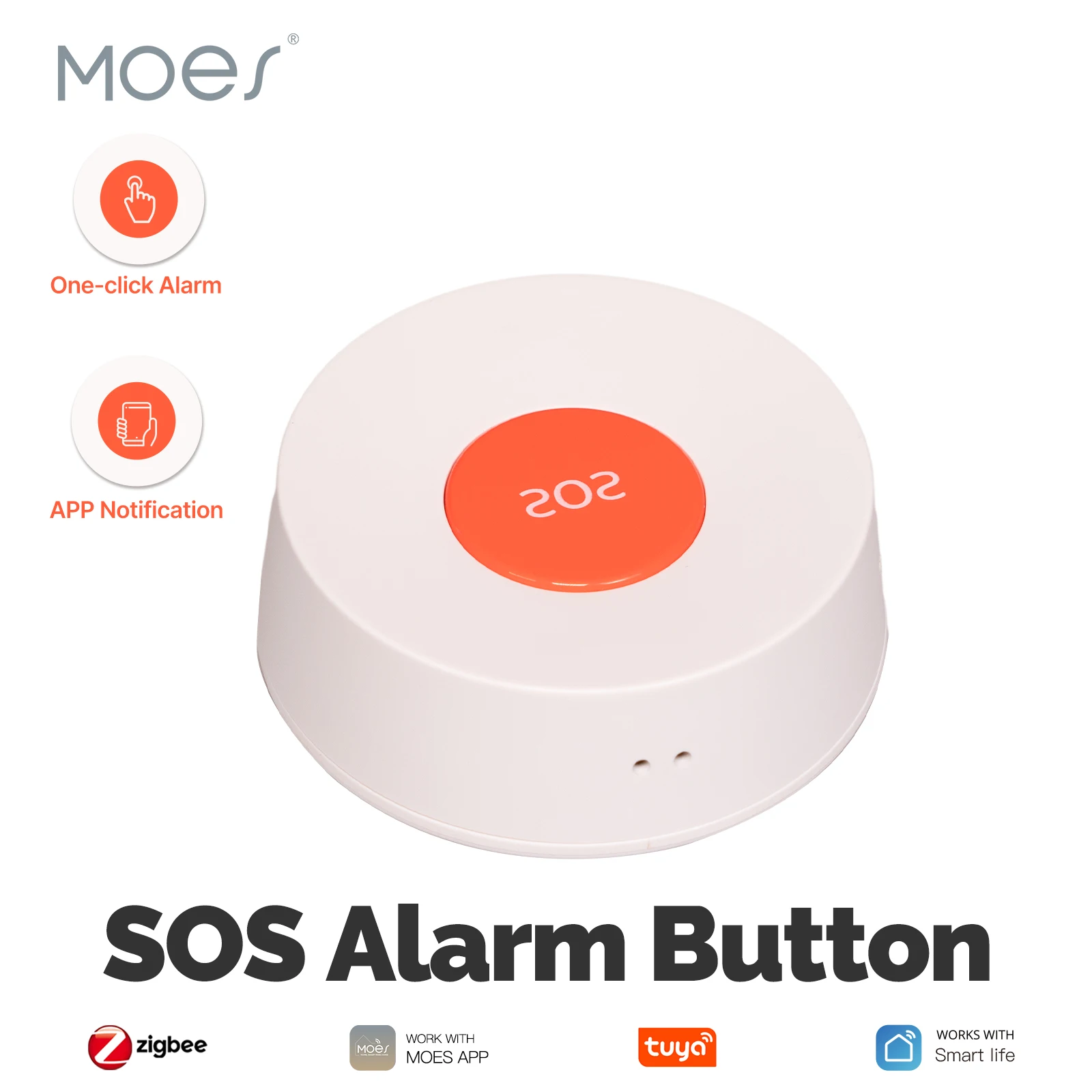 MOES Tuya ZigBee SOS Button Alarm APP Notification One Click For Emergency Help Elderly Children Patient Hospital Home Safety