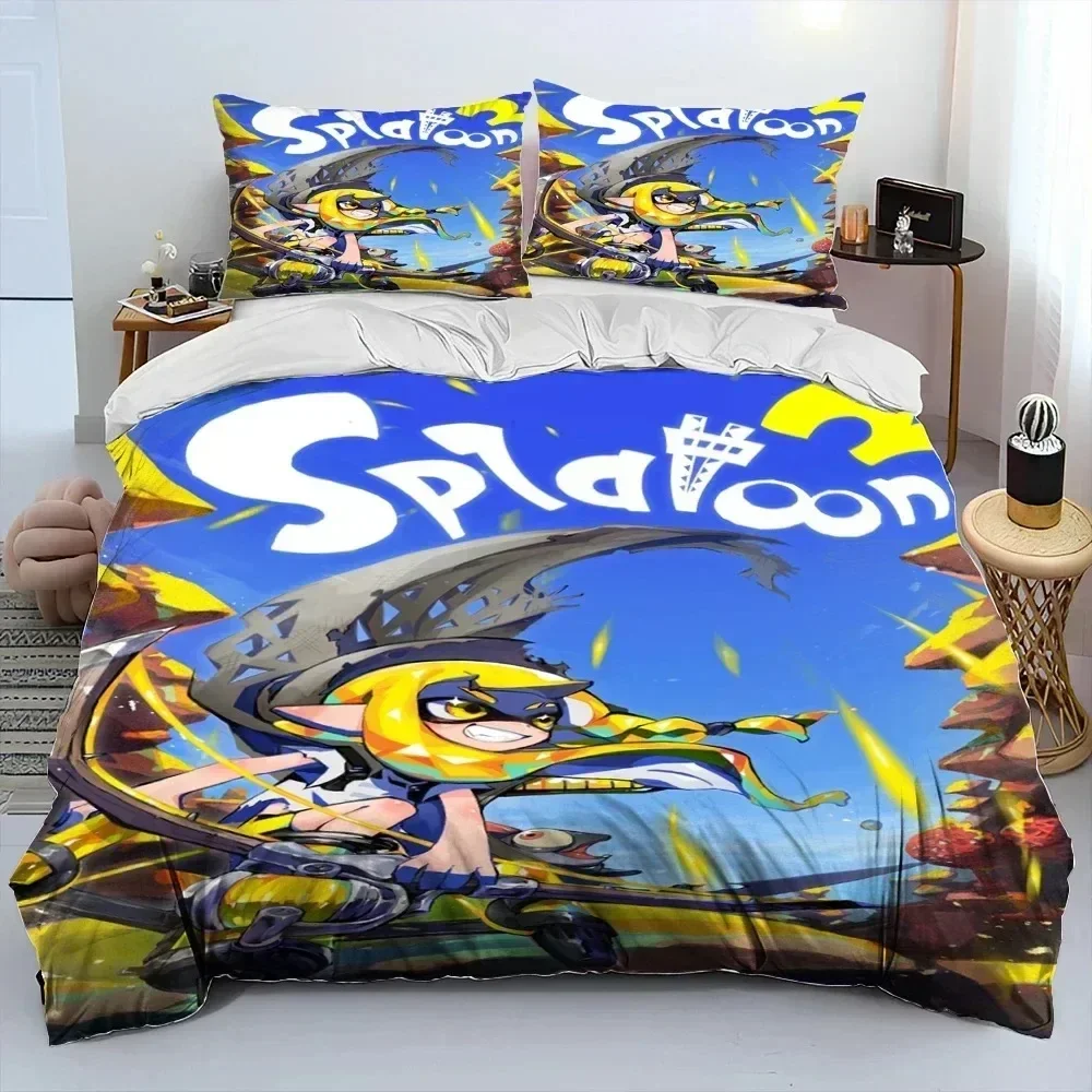 

3D Print S-Splatoon Cartoon Bedding Set Printed Bed Set With Pillowcase Bed Duvet Cover Soft Queen King Size Bedclothes Home