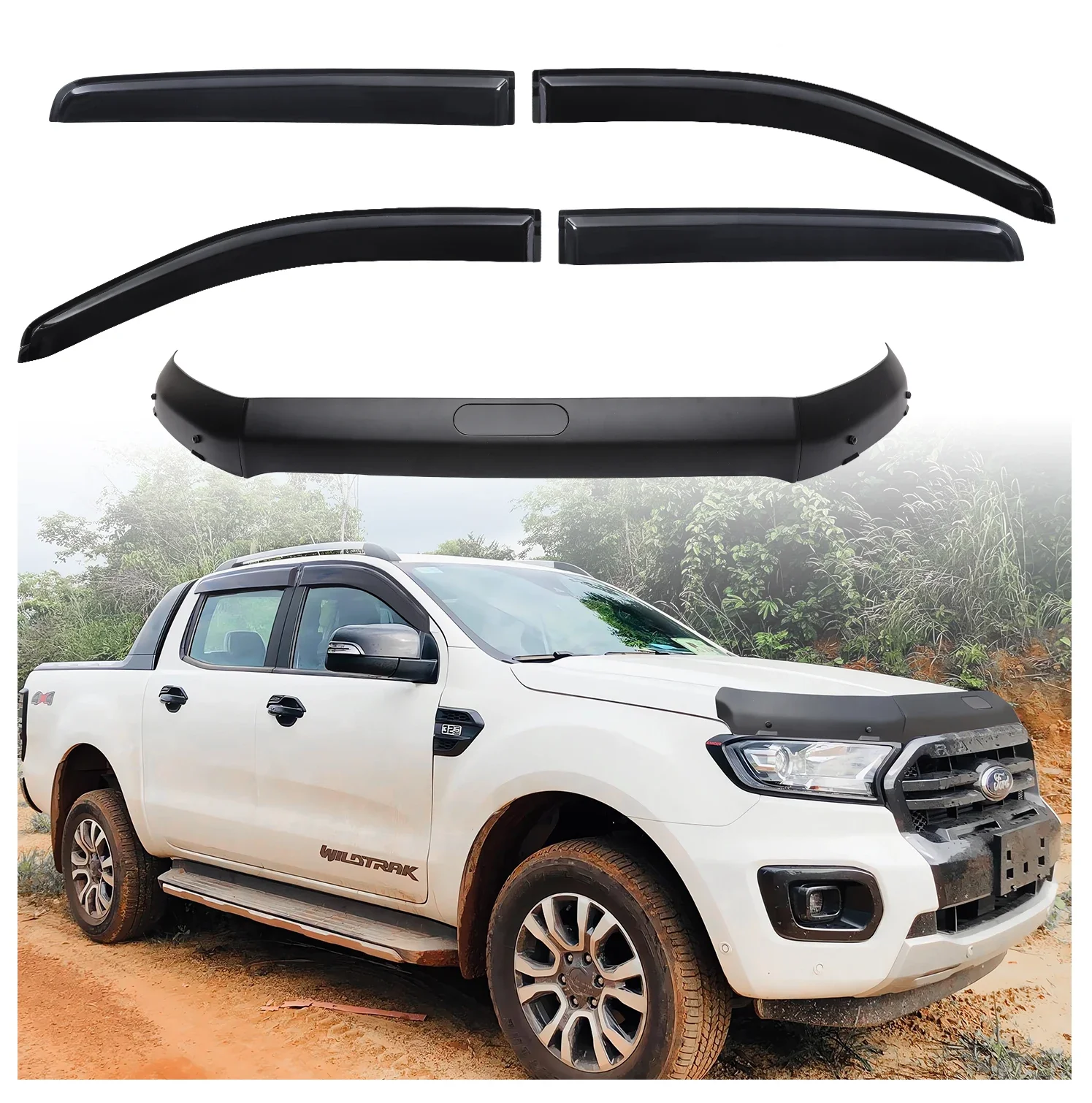 

Window Visor Weathershields + Bonnet Guard Set for Ford Ranger T7 T8 2015-2022 Wildtrak XL XLT Raptor Stone Protector Shield