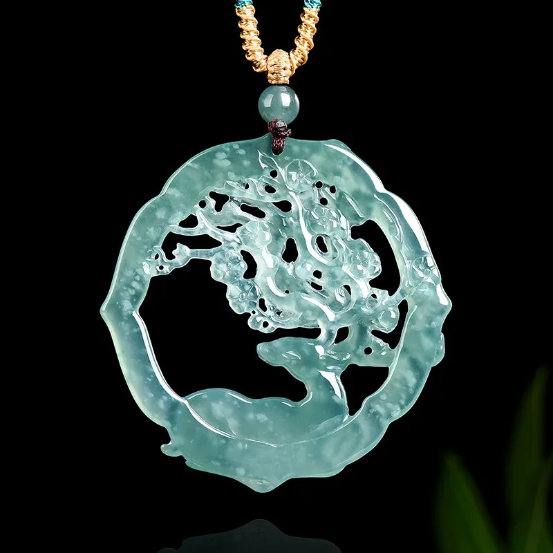 

Натуральный нефрит класса А, синий, с изображением оленя, цветов снежной сливы, парные кулоны в этническом стиле, для мужских подарков, женские украшения