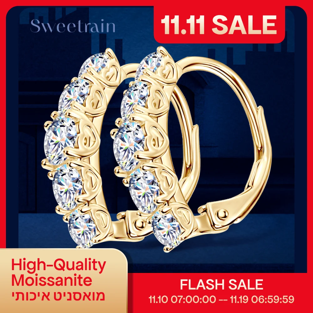 

Женские серьги-кольца Sweetrain 1,8 карата с муассанитом, сверкающие серьги с бриллиантовым огранюванням, стерлинговое серебро S925, позолоченные 18 карат, серьги в форме сердца