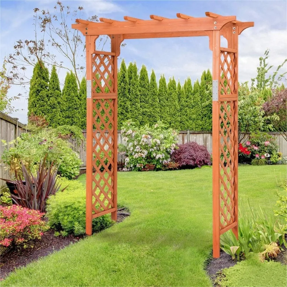 Wood Garden Arch, 7.3Ft Outdoor Pergola Archway for Climbing Plant Rose Vines, 88 Inch Backdrop Stand Wedding Arches