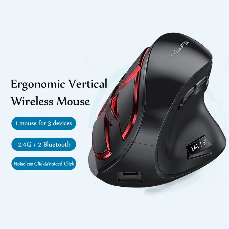 Bluetooth Mouse Wireless Rechargeable Multi-Device Mouse 2.4G Vertical Mice for Tablet /Smart TV/Mac/PC/Computer