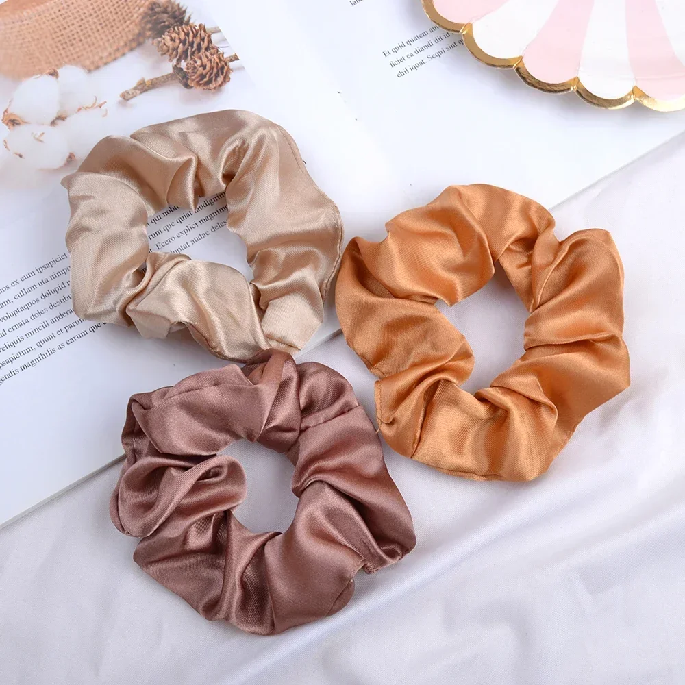 Real 100% Silk Large Scrunchie Women Elastic Handmade Multicolor Hair Band Ponytail Holder Headband Hair Accessories Ties Gum