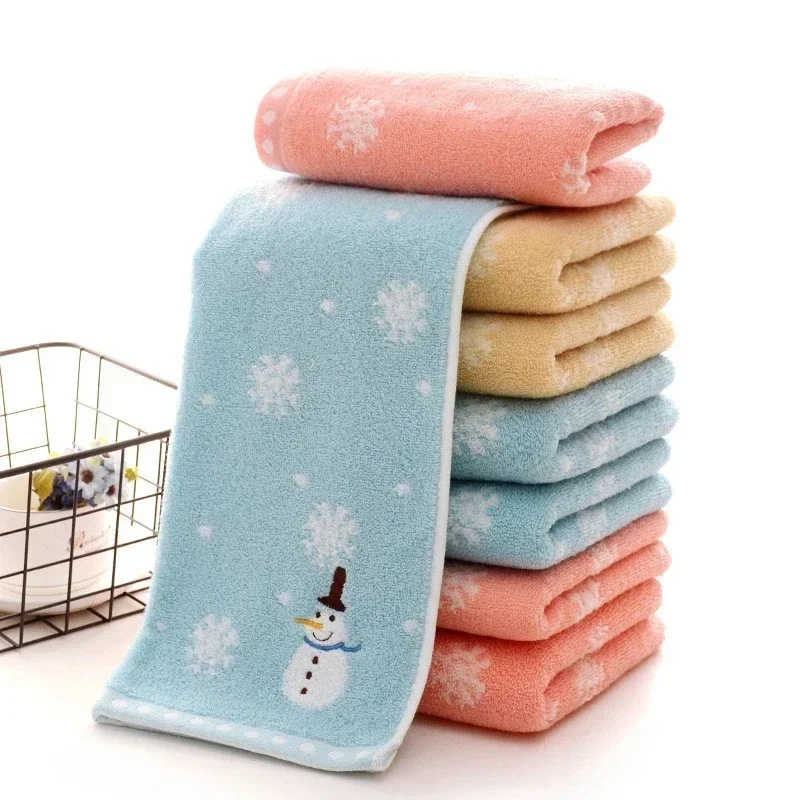 Christmas Hand Face Towel for Kid, 100% Cotton, Snowman Wash Cloth, Home Towel, Bathroom Xmas Gift, Soft Embroidered Small Towel