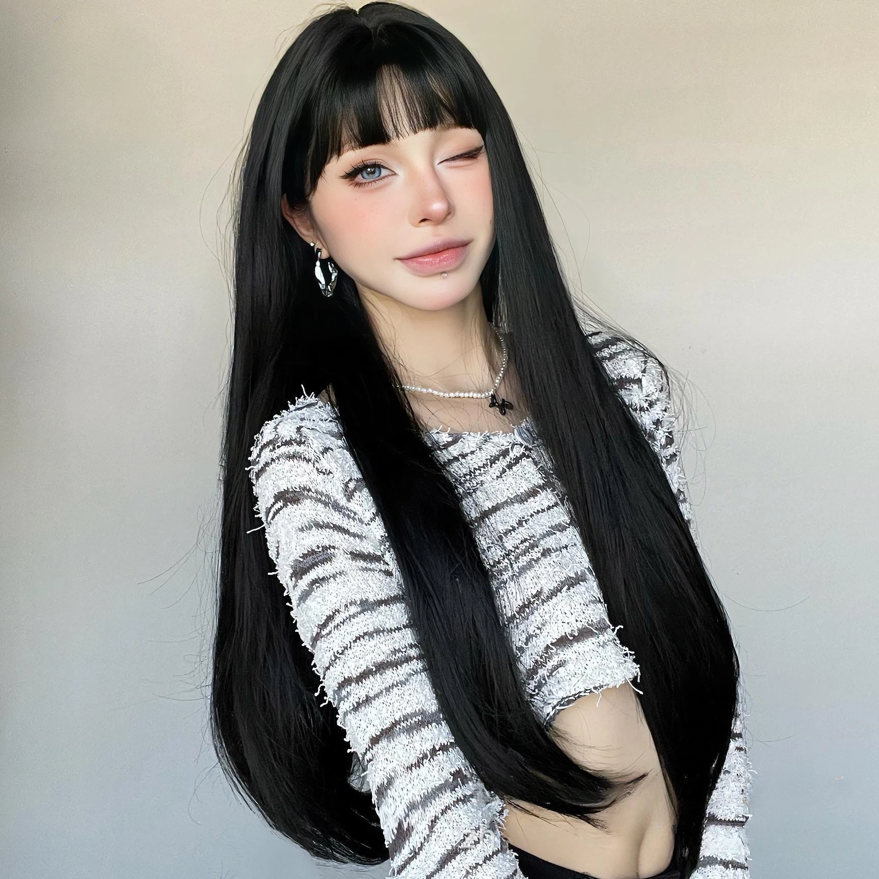 BlackWig With Bangs long Straight Hair Wigs 28inch Synthetic Wig For Woman Cosplay Heat Resistant Fibers Lolita Wigs image 3