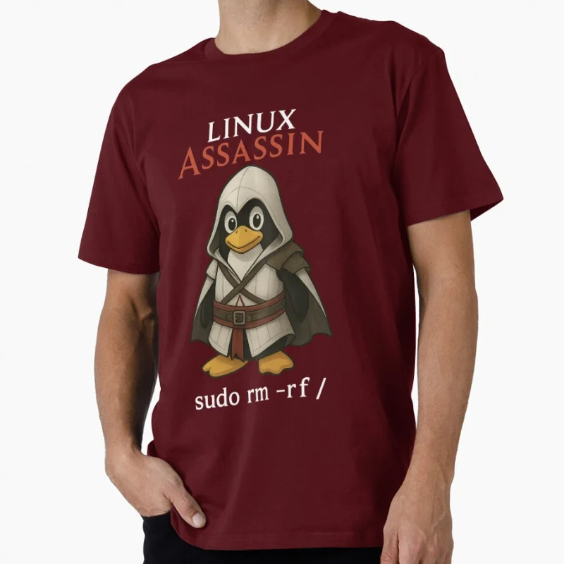 تي شيرت Linux Assassin Tux the Deadly Sysadmin هدية مضحكة تي شيرت مهندس برمجيات ملابس جرافيك مطور فكاهة قمصان كبيرة الحجم #3