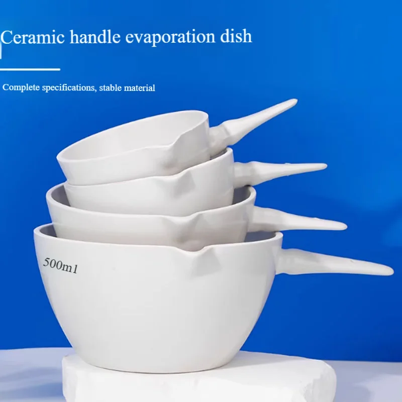 Flat bottom evaporating dish with handle, high temperature resistant 1200° acid and alkali ceramic evaporating dish