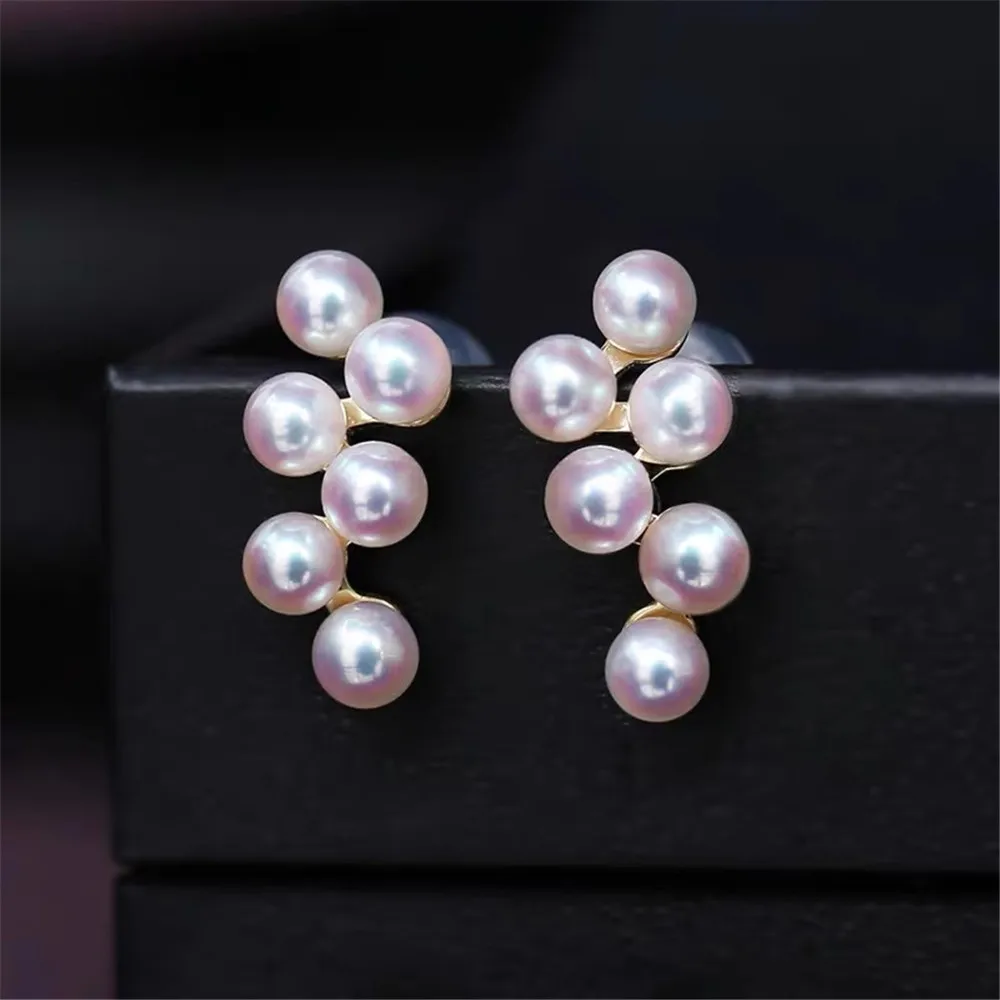 DIY Pearl Accessories S925 Pure Silver Grape Earrings with Empty Set, Gold Silver Earrings Fit 3-4mm Round Beads E123