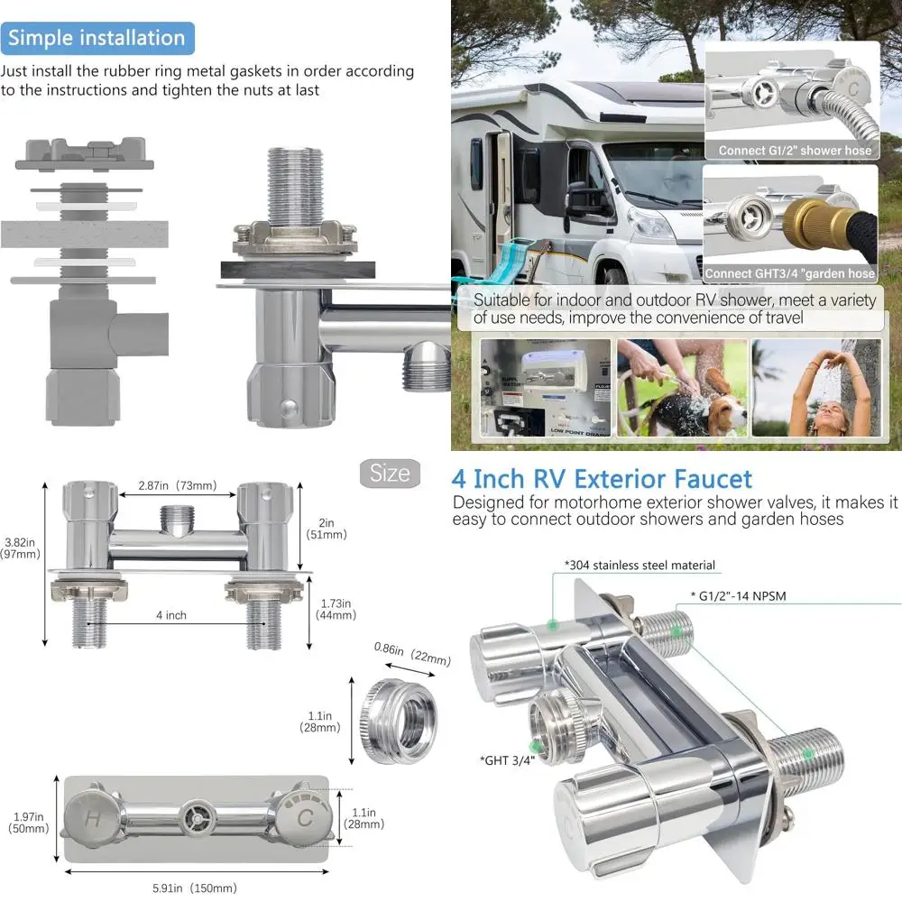 

4 RV Exterior Shower Faucet Replacement Kit with Garden Hose Adapter and Sprayer