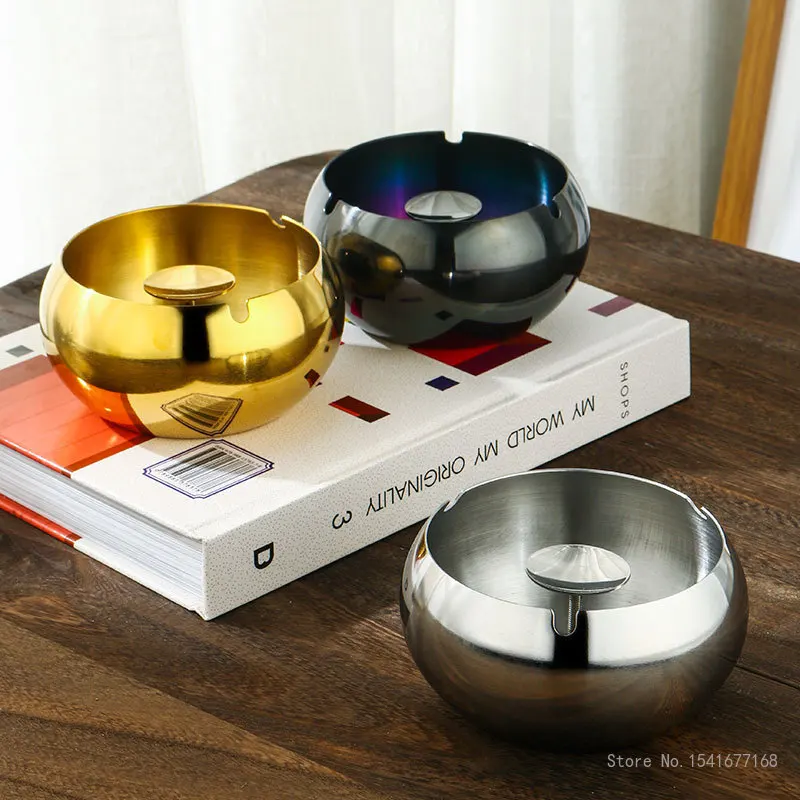 Creative Thickened Stainless Steel Ashtray, Living Room Coffee Table Decor Office Supplies, Circular Metal Portable Ashtray, 1Pc