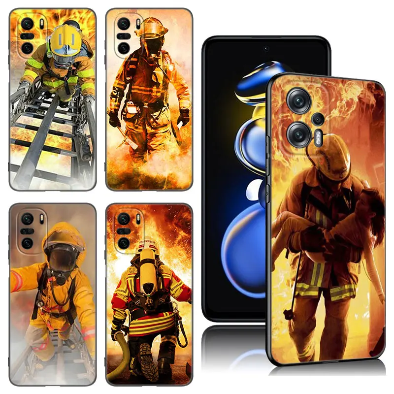 Firefighter Heroes Fireman Black Silicone Phone Case For Xiaomi POCO X3 X4 NFC F5 M3 M4 M6 X5 X6 Pro F3 F4 GT 5G C55 C65 M5