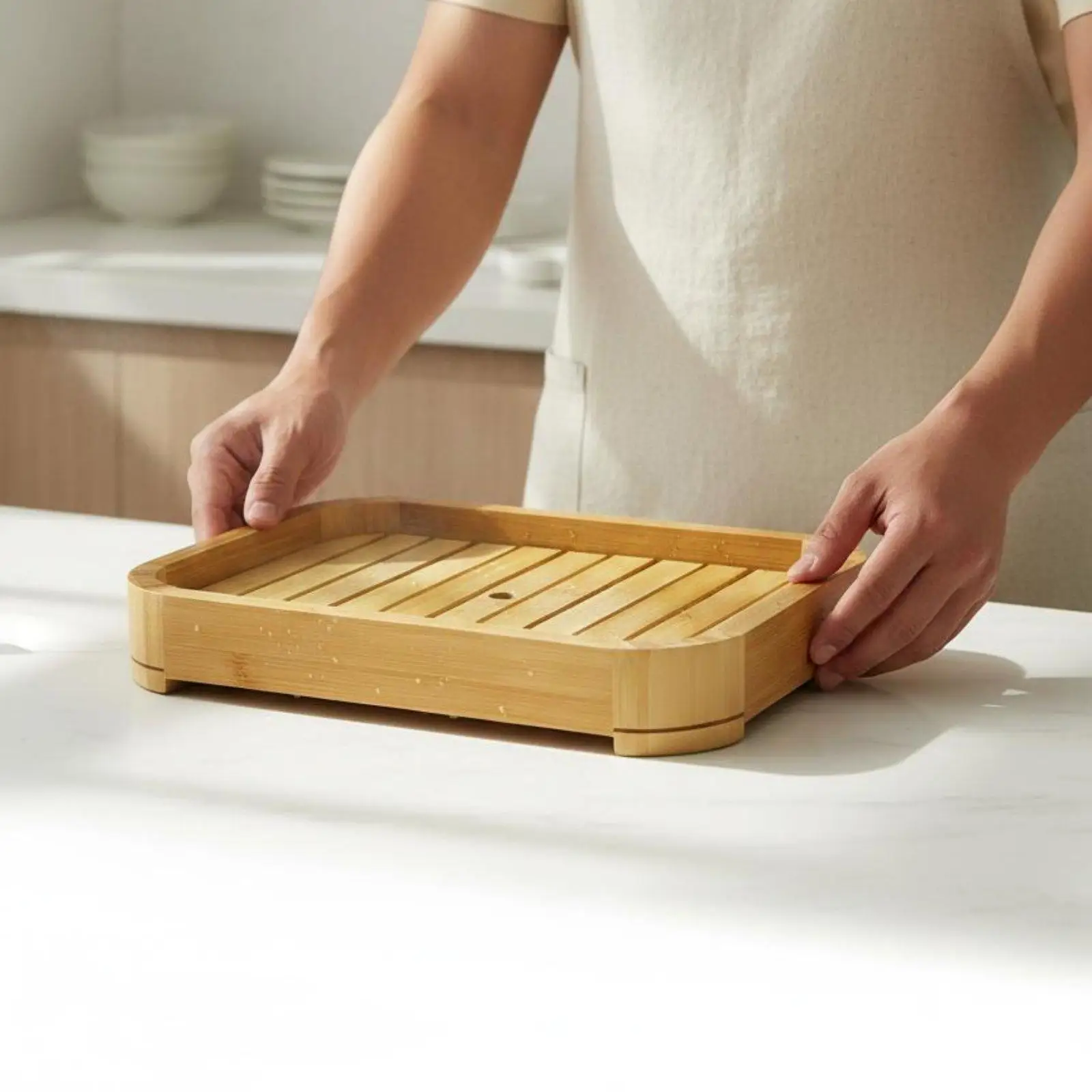 Sashimi Ice Platter Creative Design Bamboo Food Chilling Tray Bamboo Serving Tray for Home Cooks, Restaurants, Parties