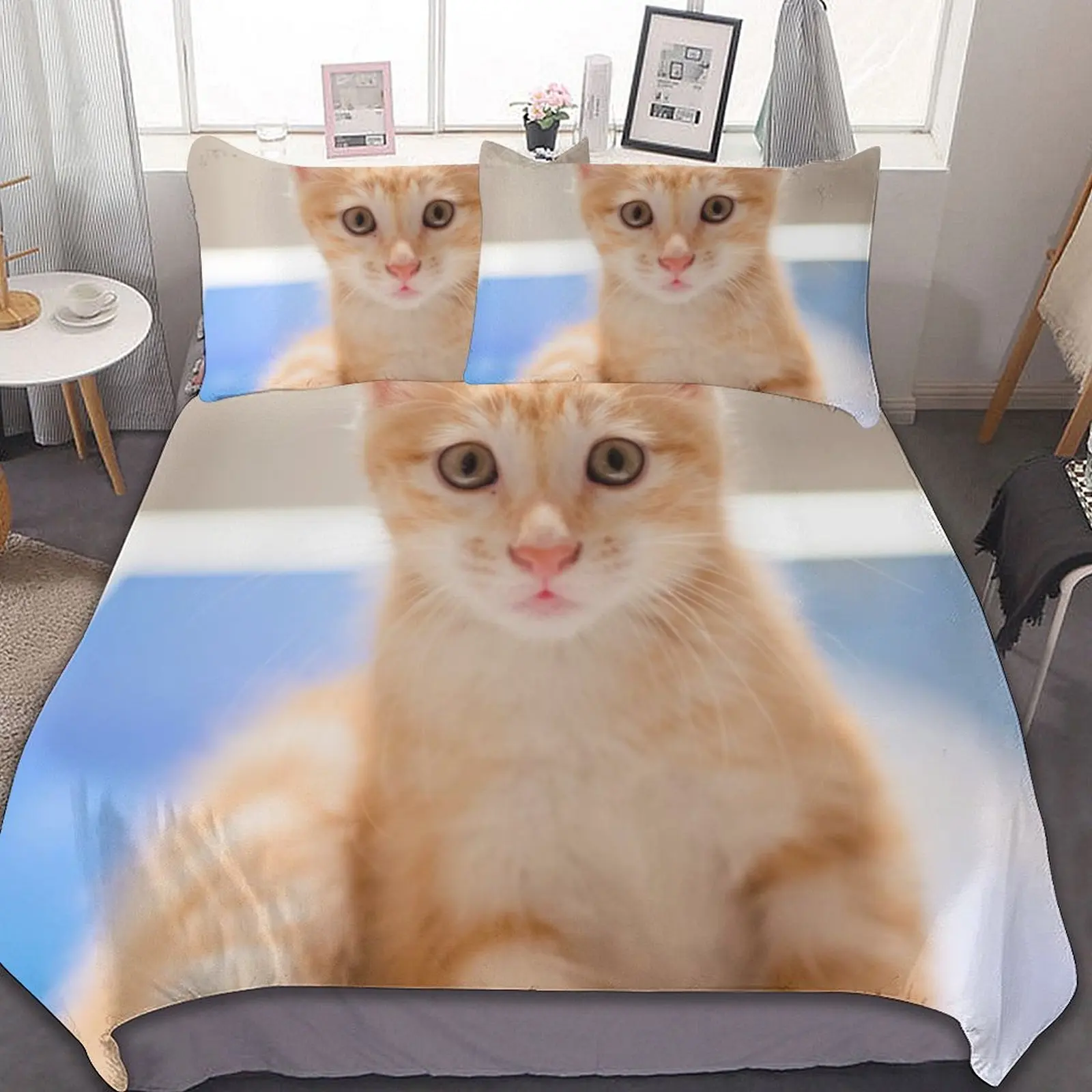 

3-Piece Bedding Set (1 Duvet Cover + 2 Pillow Shams) Animal Cat 1 Style 86"x70",79"x90",90"x90"