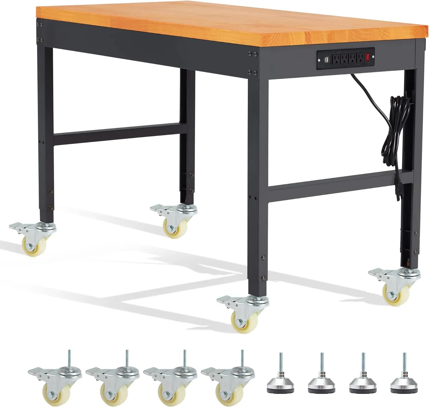 

Height Adjustable Workbench with Wheels 48" x 24" 2000 Lbs Capacity Wood Work Station Heavy-Duty Rolling Work Benches