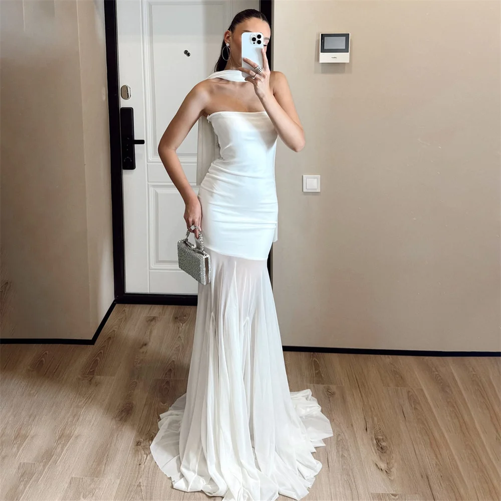 ROYET Strapless Tulle Pleat Floor Length Long Ball Evening Dress Sweep Train Sleeveless Formal Prom Gown New Customized
