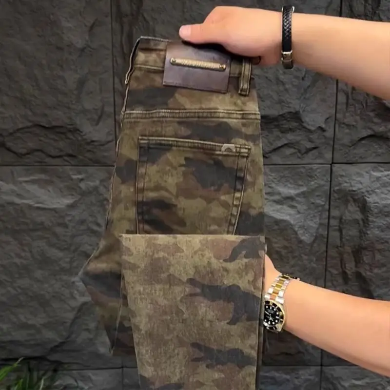 Jeans Men Italy Luxury Washed Men's Camouflage Jeans Slim-fit Straight-leg Pants 2026 New High-end Fashion Casual Long Pants