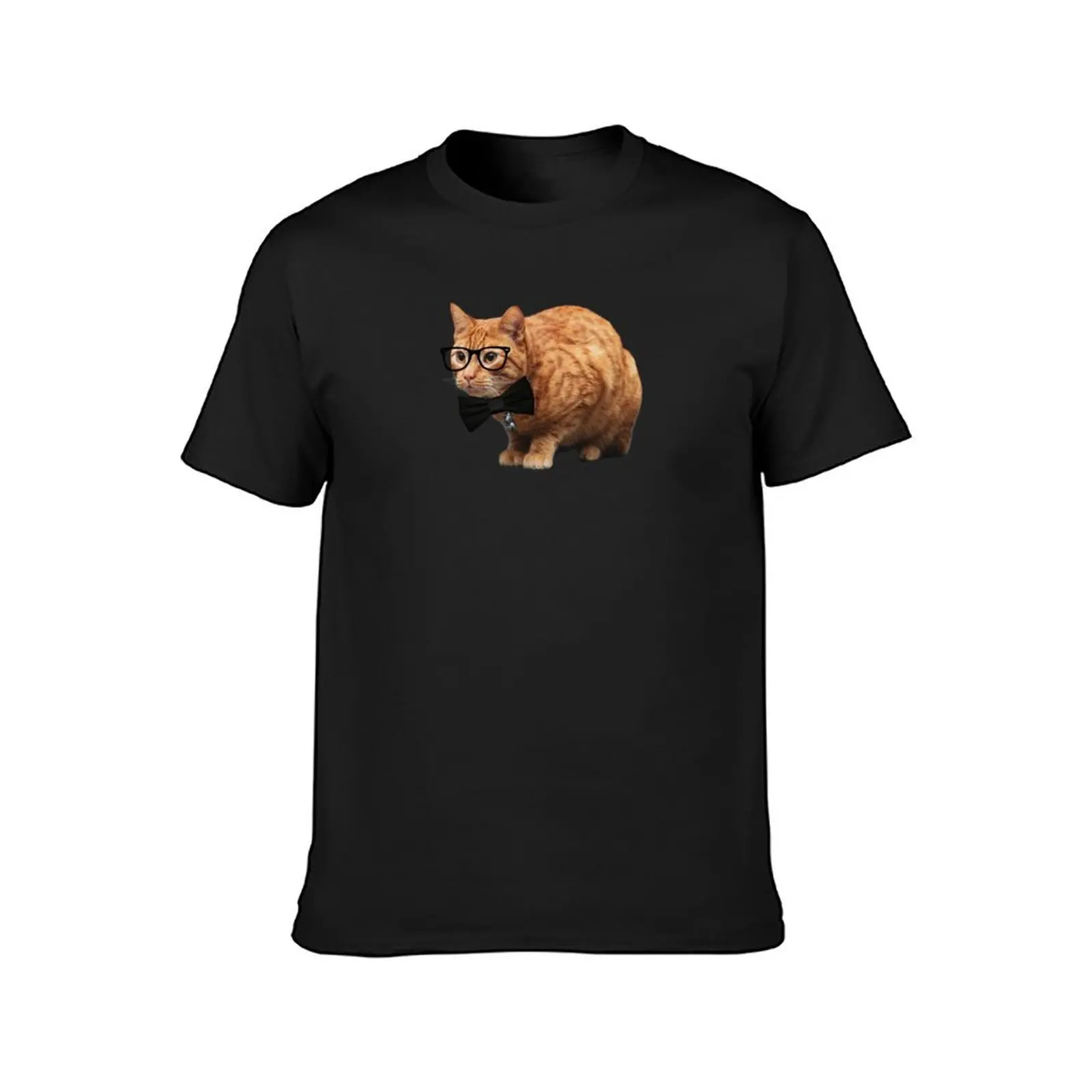 A Working Cat Wearing Black Bowtie and Glasses Funny Silly Orange Tabby Cat T-Shirt plus size tops plain funny t shirts for men